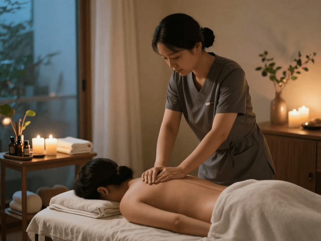 Receive 안양출장마사지 in a serene home setting with professional therapist providing relaxation.