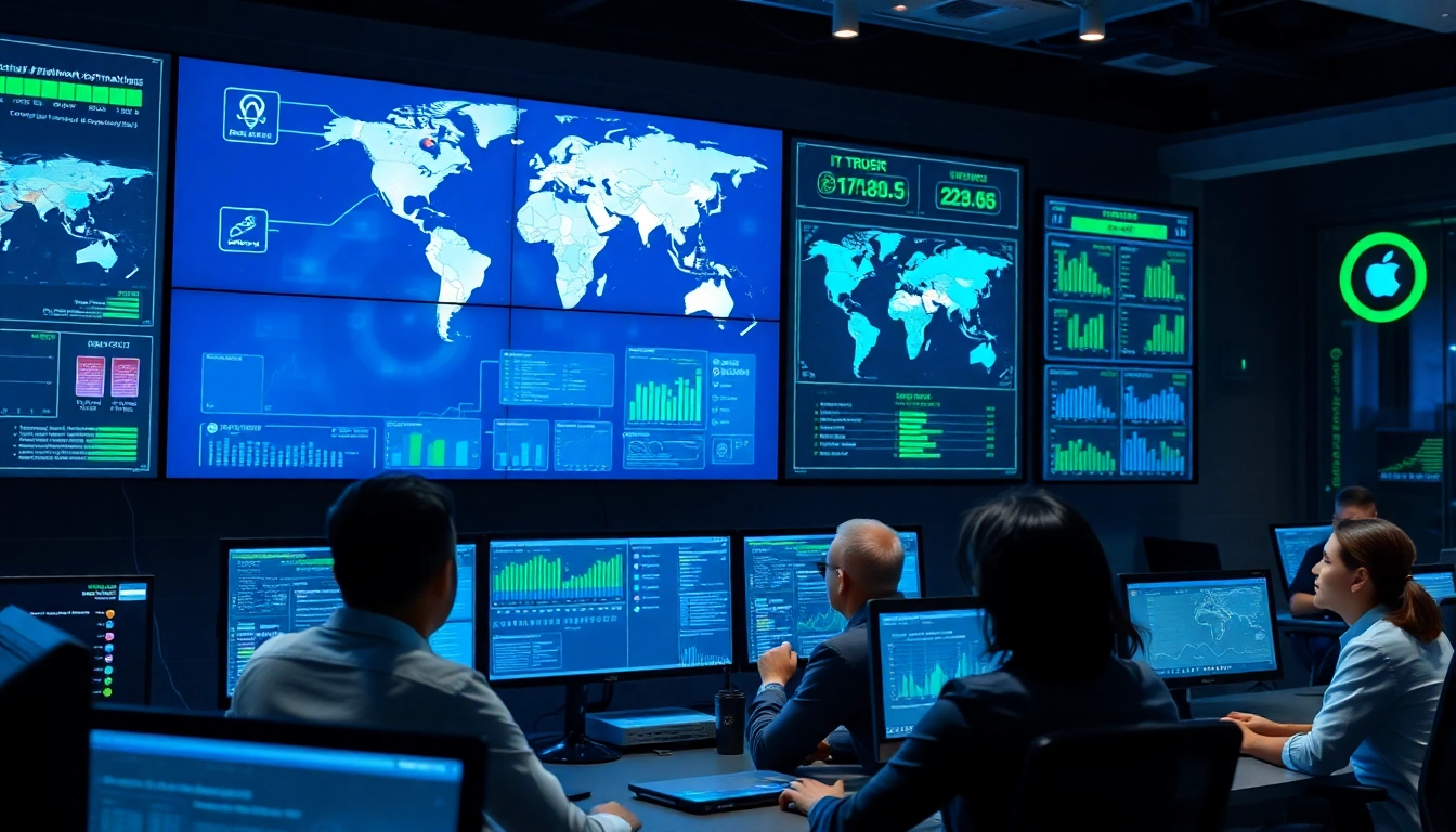 Professional network operations center showcasing 快连官网 global connectivity with IT professionals and advanced technology.