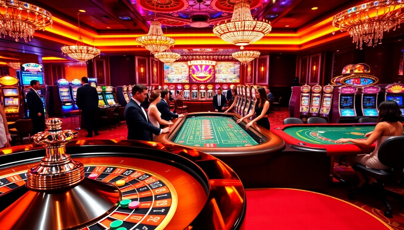Thrilling gaming action at https://debet678.com/ with excited players at a roulette wheel and tables.