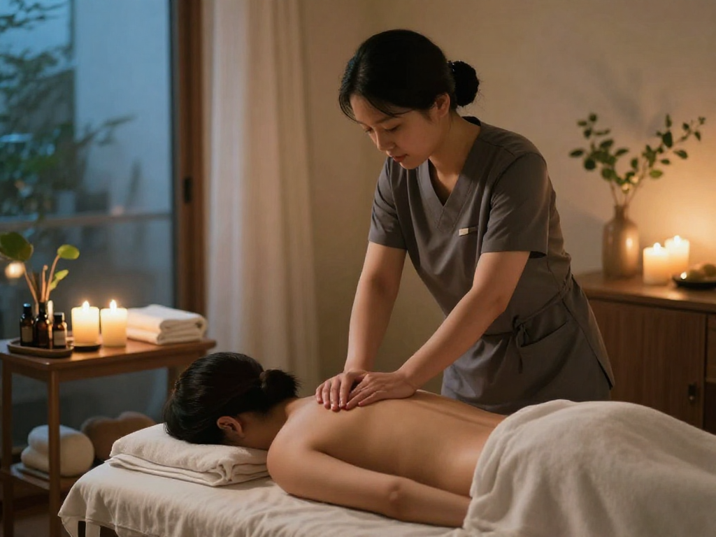 Receive 안양출장마사지 in a serene home setting with professional therapist providing relaxation.