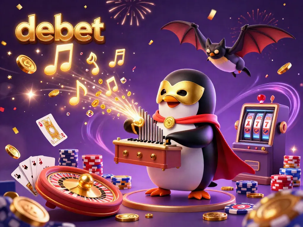 Experience epic wins with Debet as the penguin commands a casino scene full of excitement.