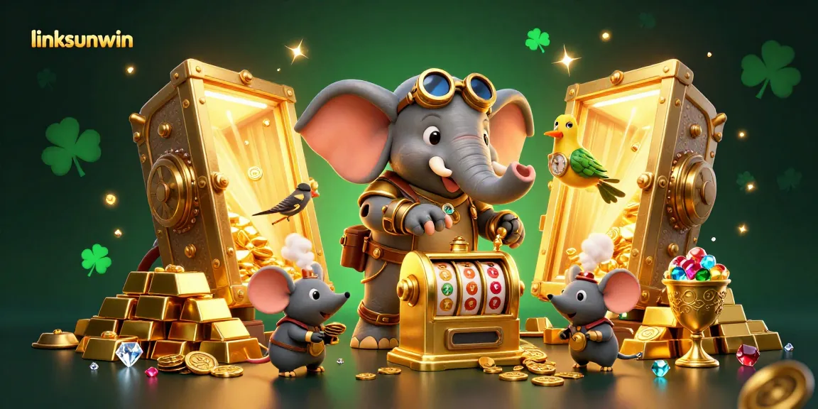 Experience thrilling wins with linksunwin's vibrant steampunk casino adventure illustration featuring a golden slot machine.