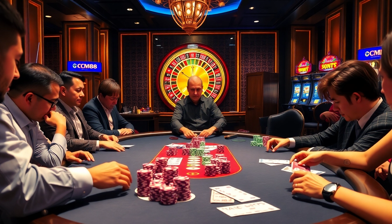 Experience the excitement of gambling at CM88 with a luxurious poker game scene.