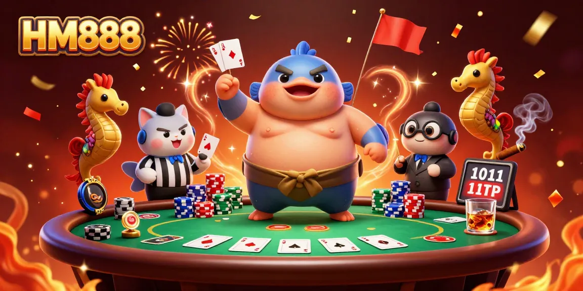 Engage with exhilarating poker action at HM888, featuring vibrant characters and rich casino elements.