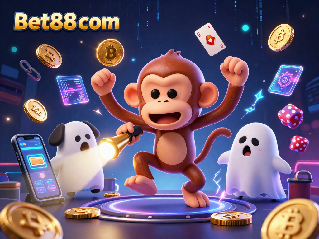 Engage with Bet88 com as a playful poltergeist juggles golden coins in a haunted casino.