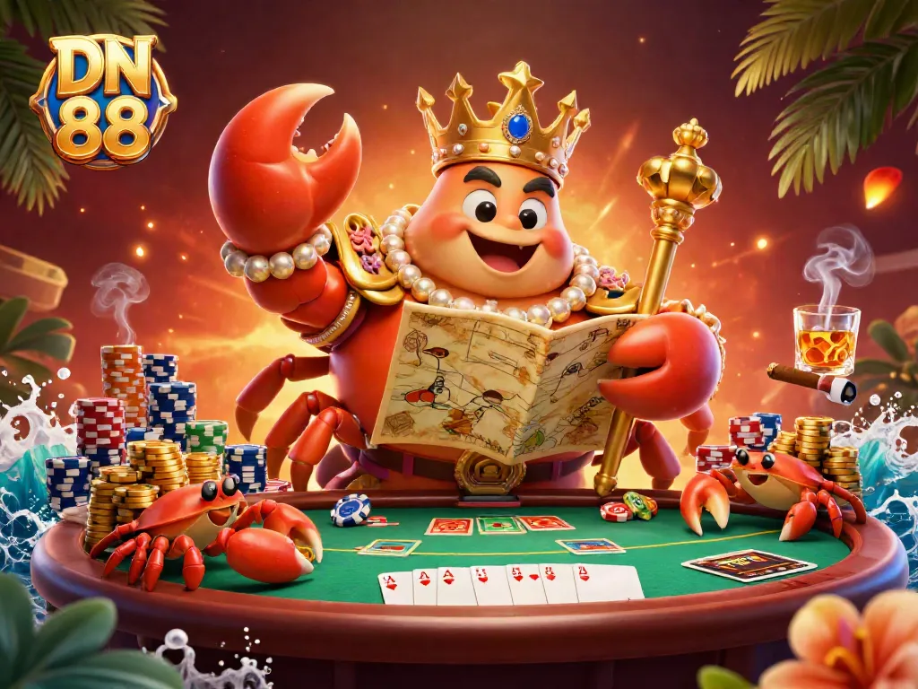 Experience the thrill of DN 88 with golden crab emperor and poker elements in vibrant 3D.