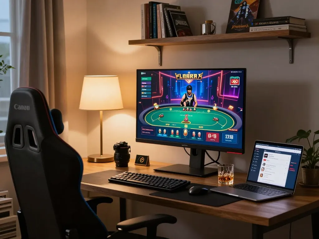 torxentertainment home gaming setup showcasing vibrant online poker interface