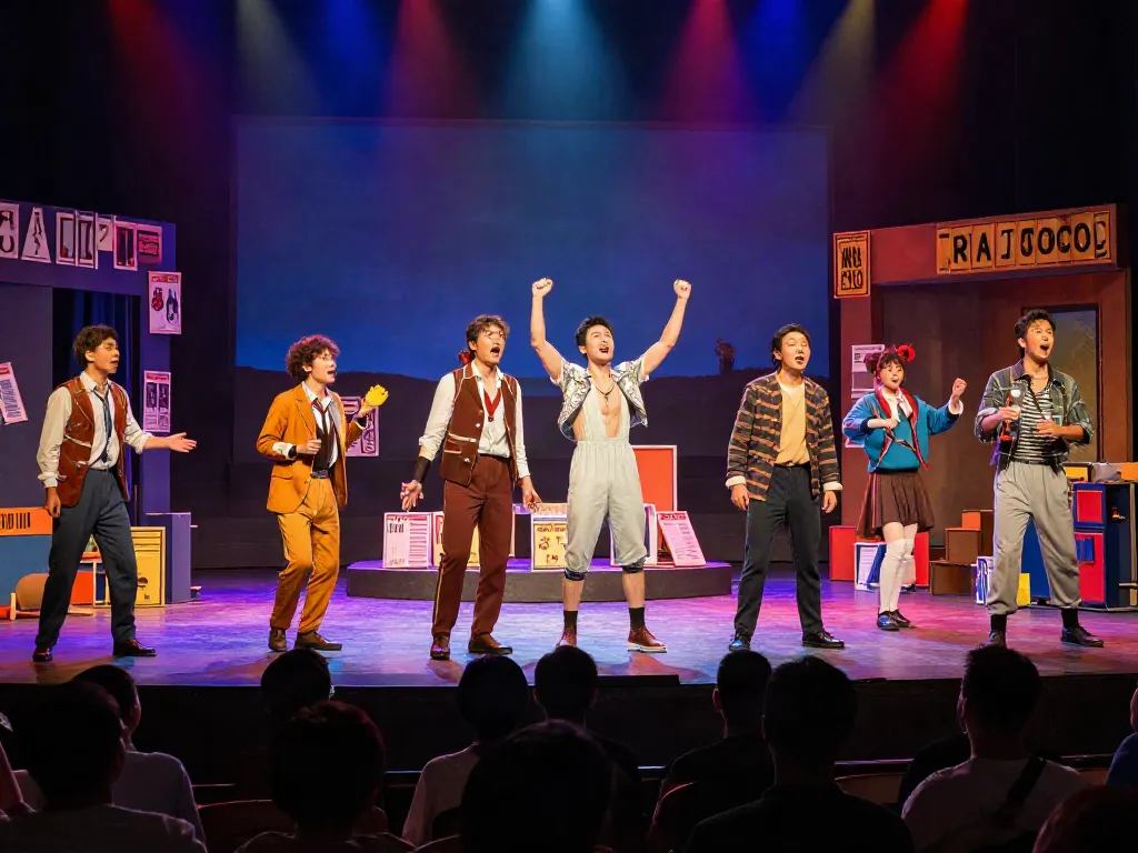 ROKOK88 theater scene with vibrant performance, captivating audience, and colorful lighting.