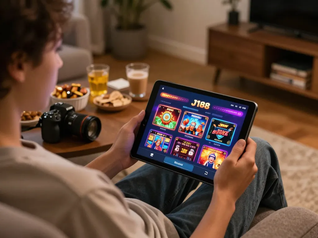 Engaging gaming interface of J188 app during a cozy online gaming session.