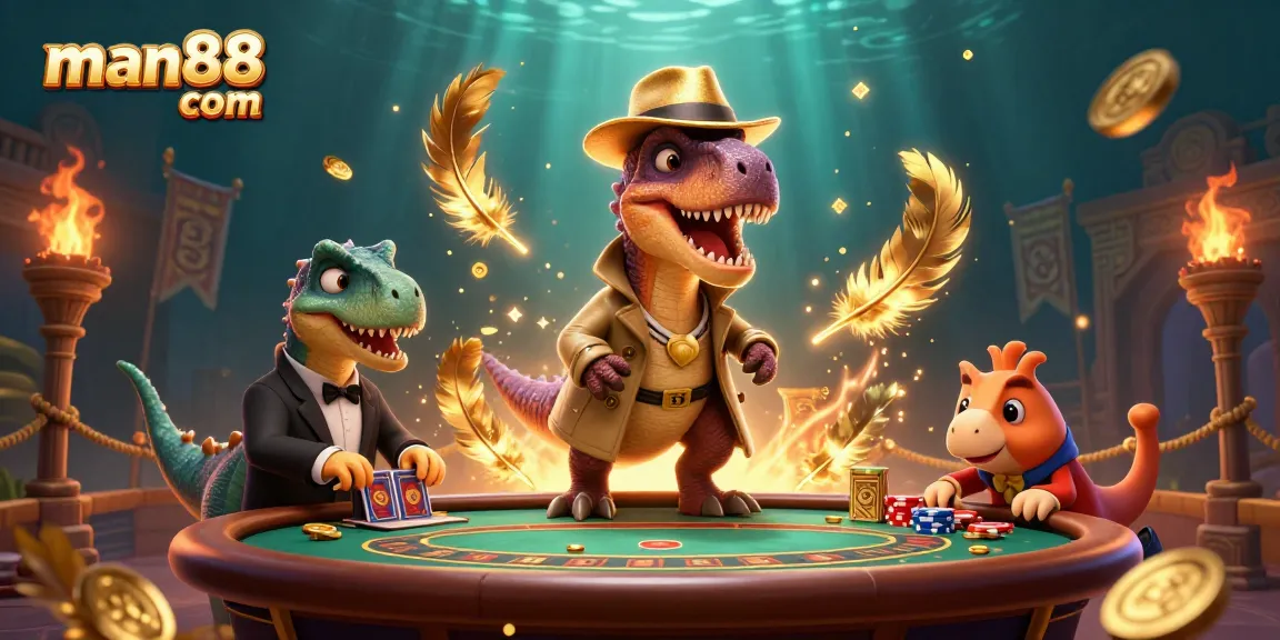 Watch the velociraptor at man88 com outsmart the blackjack table while a pit boss oversees the action.