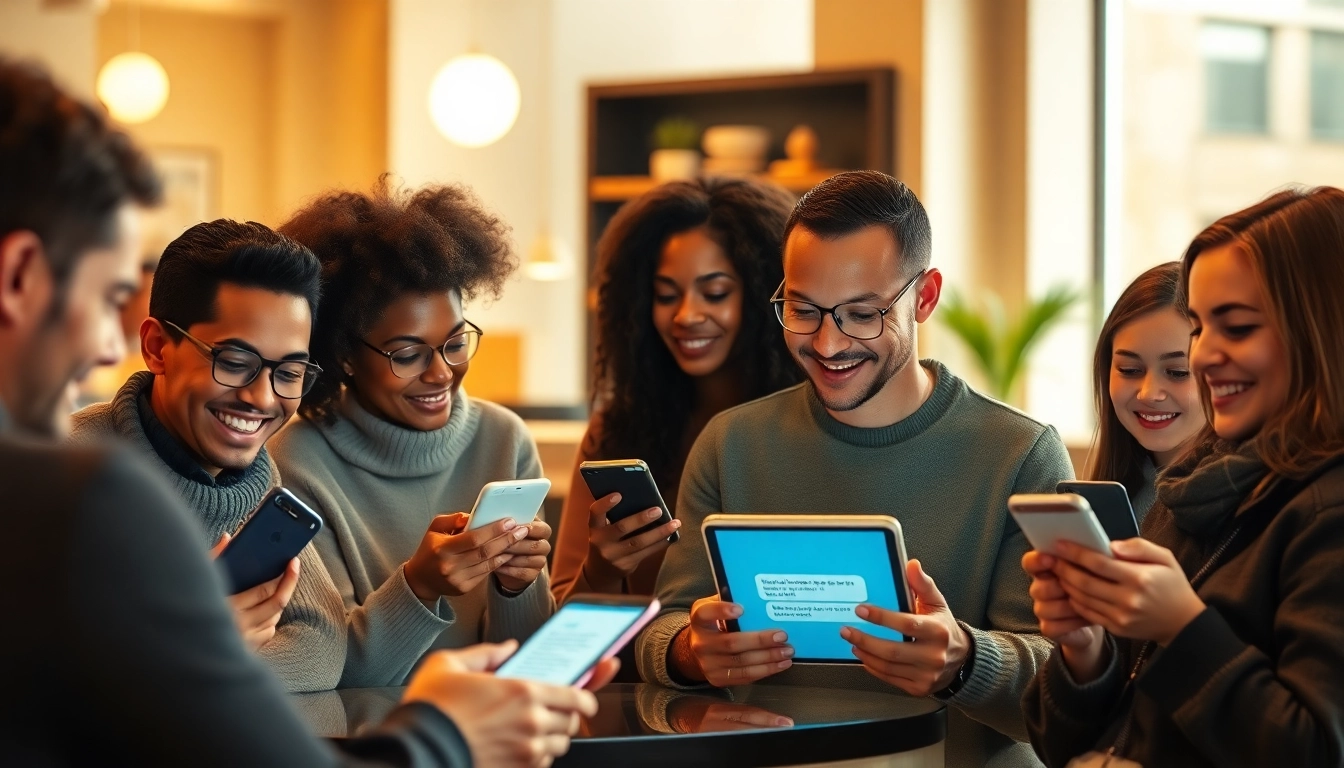 Secure communication on Potato app in a modern café setting.