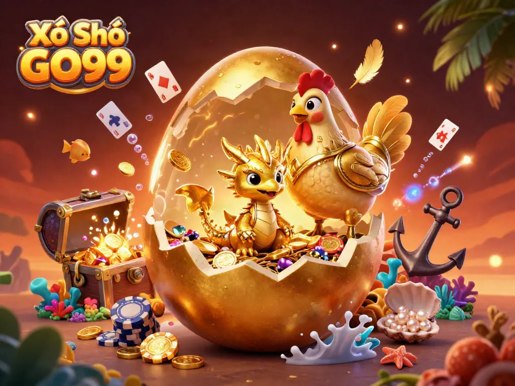 Experience the thrilling Xổ Số GO99 action with a gold dragon and poker chips in this unique casino explosion.
